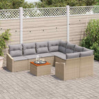 Gartensofa-set 9 pcs Beige und Hellgrau Poly-Rattan