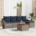 Gartensofa-set 6 pcs Grau und Marineblau Poly-Rattan