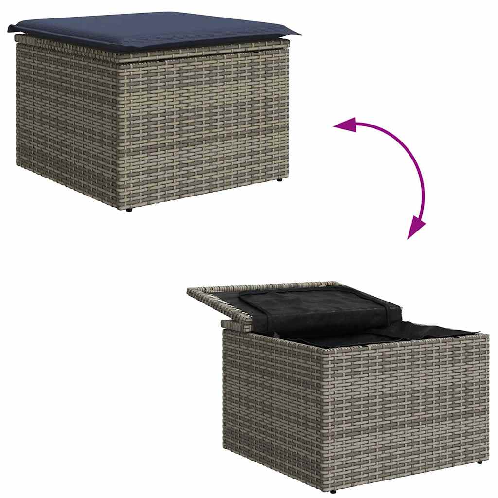 Gartensofa-set 6 pcs Grau und Marineblau Poly-Rattan