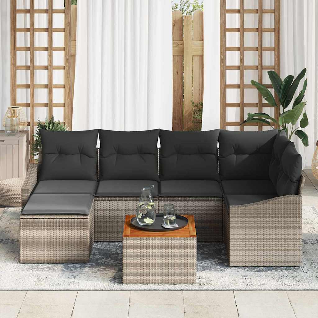 Gartensofa-set mit Speicher 7 pcs Grau Poly-Rattan