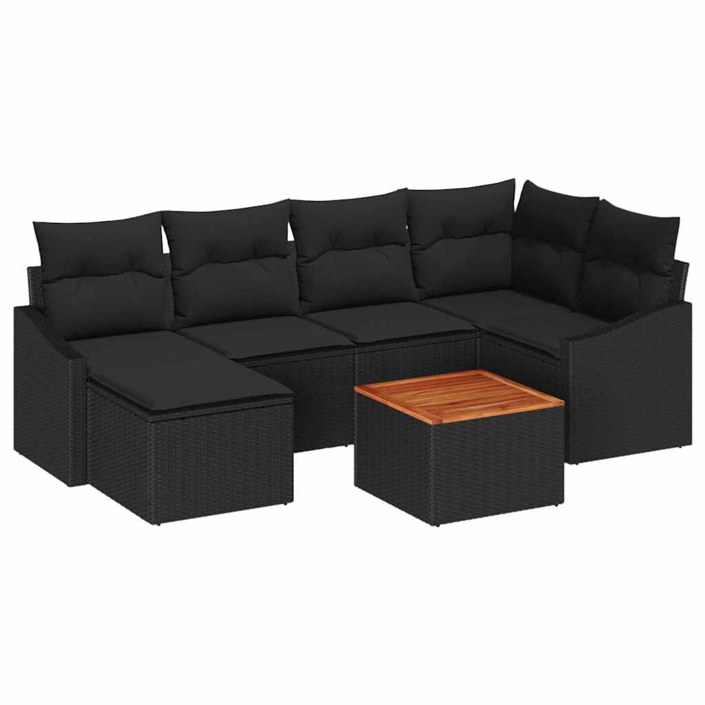 Gartensofa-set mit Speicher 7 pcs Schwarz Poly-Rattan