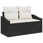 Gartensofa-set mit Speicher 9 pcs Schwarz und Creme Poly-Rattan