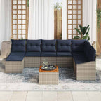 Gartensofa-set 9 pcs Grau und Marineblau Poly-Rattan