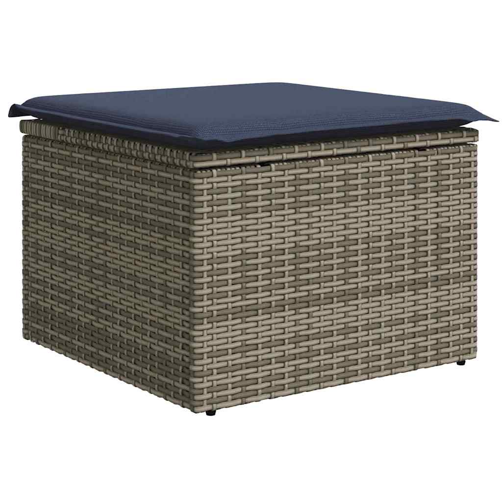 Gartensofa-set 9 pcs Grau und Marineblau Poly-Rattan