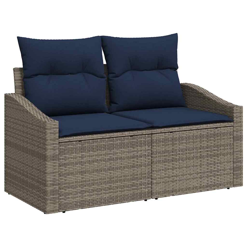Gartensofa-set 10 pcs Grau und Marineblau Poly-Rattan