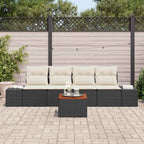 Gartensofa-set mit Speicher 5 pcs Schwarz und Creme Poly-Rattan