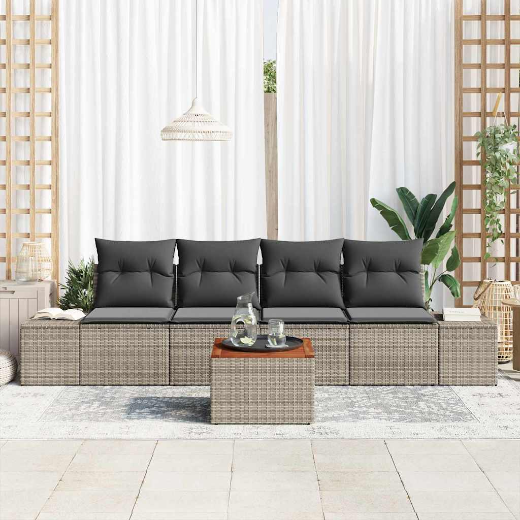 Gartensofa-set mit Speicher 5 pcs Grau Poly-Rattan