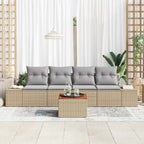 Gartensofa-set 5 pcs Beige und Hellgrau Poly-Rattan