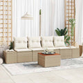 Gartensofa-set mit Speicher 5 pcs Beige und Creme Poly-Rattan