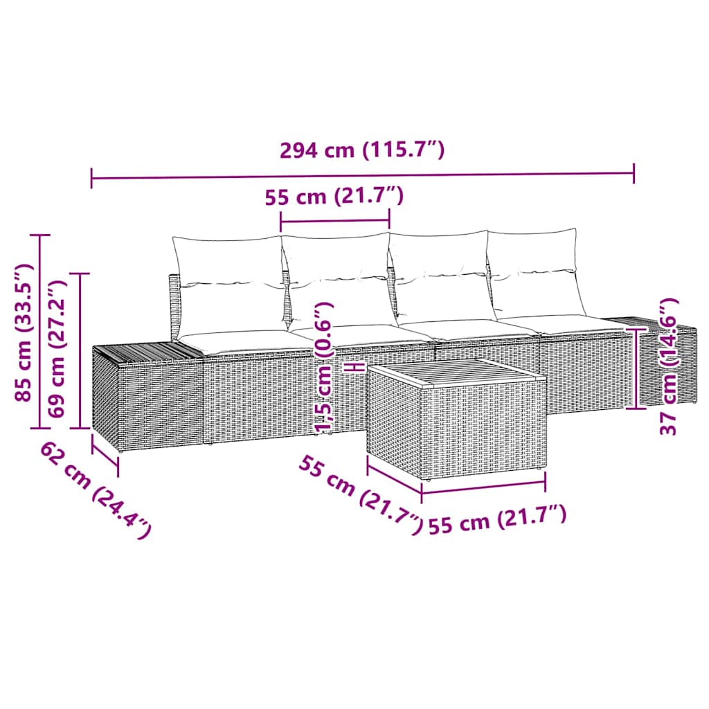 Gartensofa-set mit Speicher 5 pcs Beige und Creme Poly-Rattan