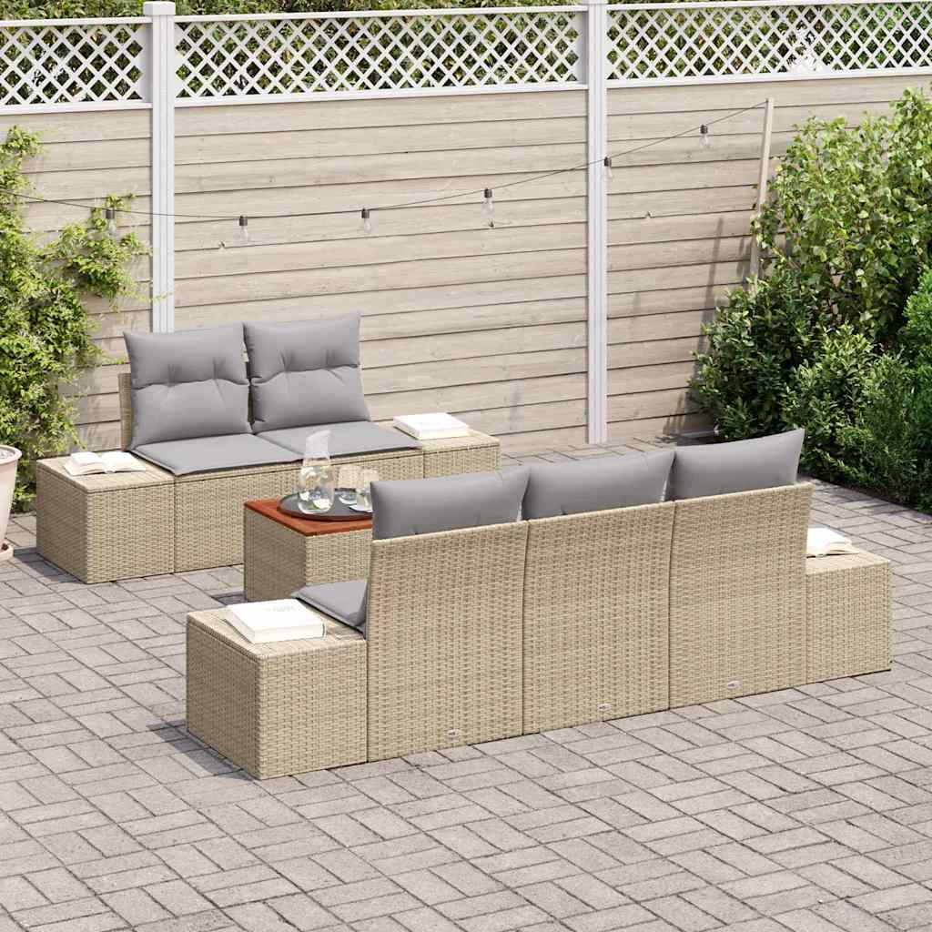 Gartensofa-set 6 pcs Beige und Hellgrau Poly-Rattan