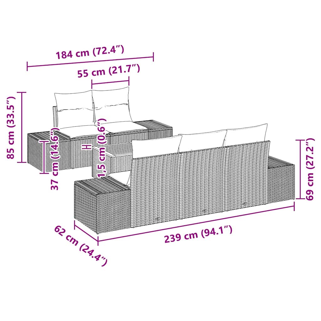 Gartensofa-set 6 pcs Beige und Hellgrau Poly-Rattan