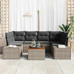 Gartensofa-set mit Speicher 7 pcs Grau Poly-Rattan