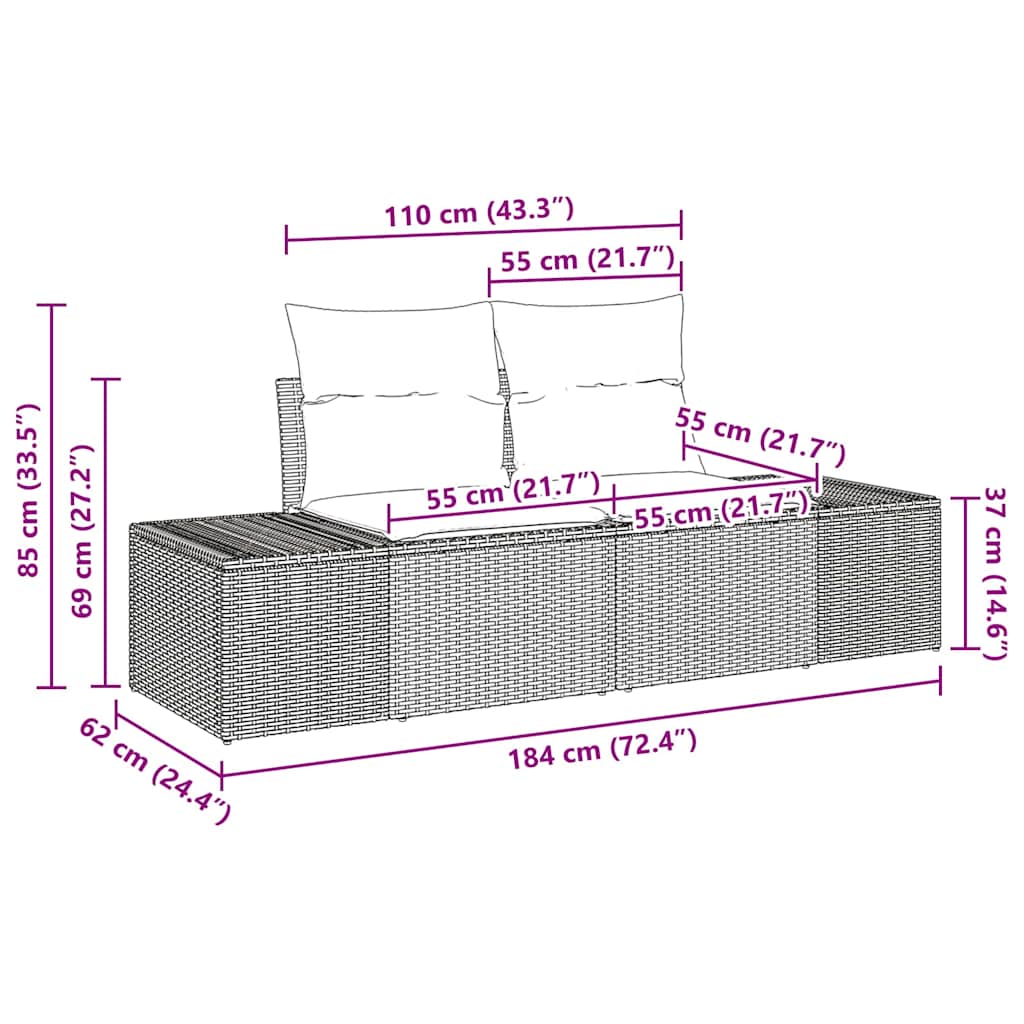 Gartensofa-set mit Speicher 7 pcs Schwarz Poly-Rattan