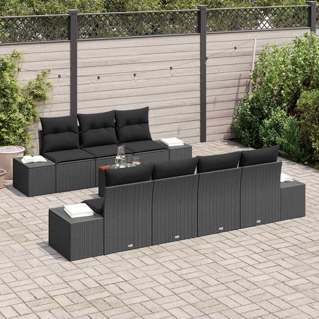 Gartensofa-set mit Speicher 8 pcs Schwarz Poly-Rattan