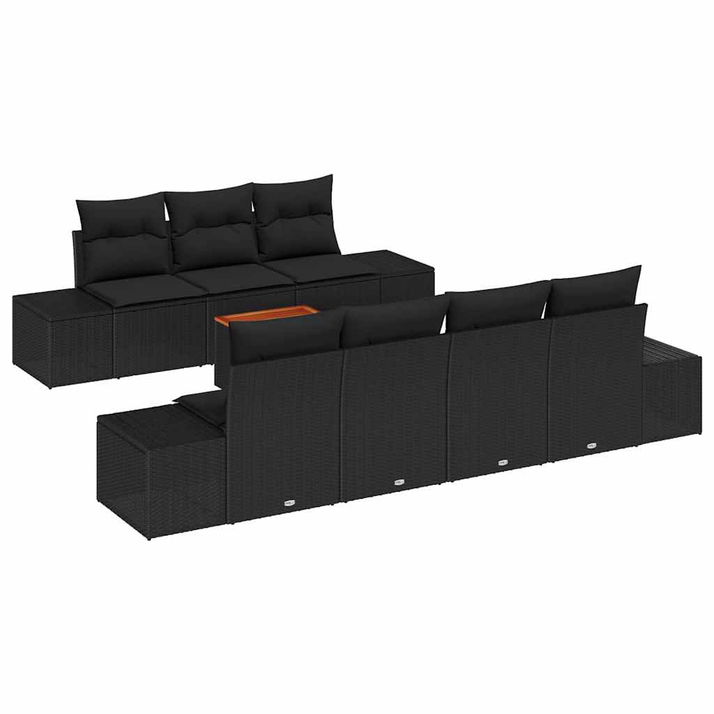 Gartensofa-set mit Speicher 8 pcs Schwarz Poly-Rattan