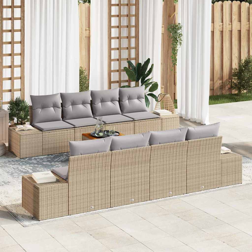 Gartensofa-set 9 pcs Beige und Hellgrau Poly-Rattan