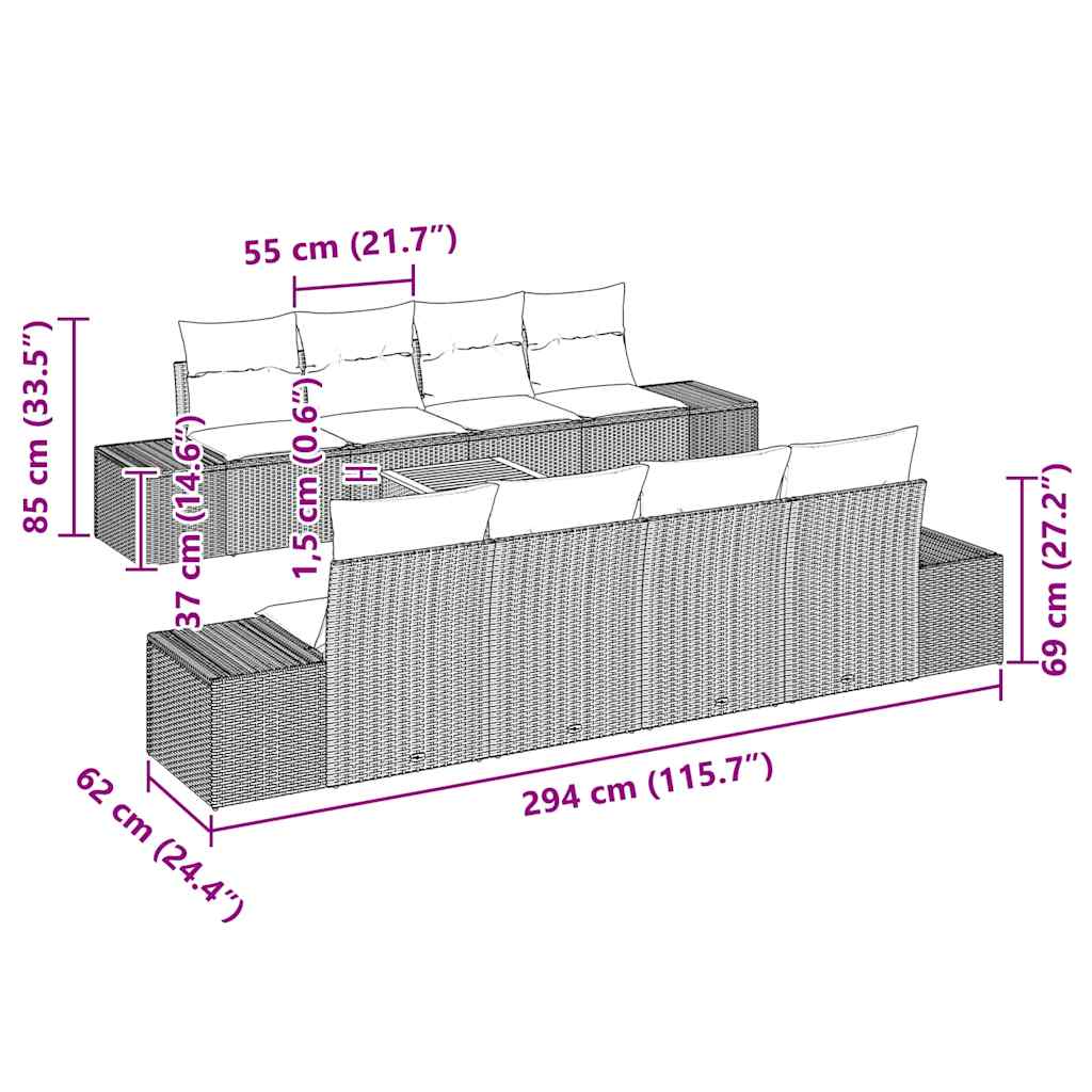Gartensofa-set mit Speicher 9 pcs Beige und Creme Poly-Rattan
