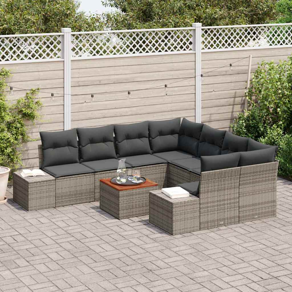 Gartensofa-set mit Speicher 9 pcs Grau Poly-Rattan