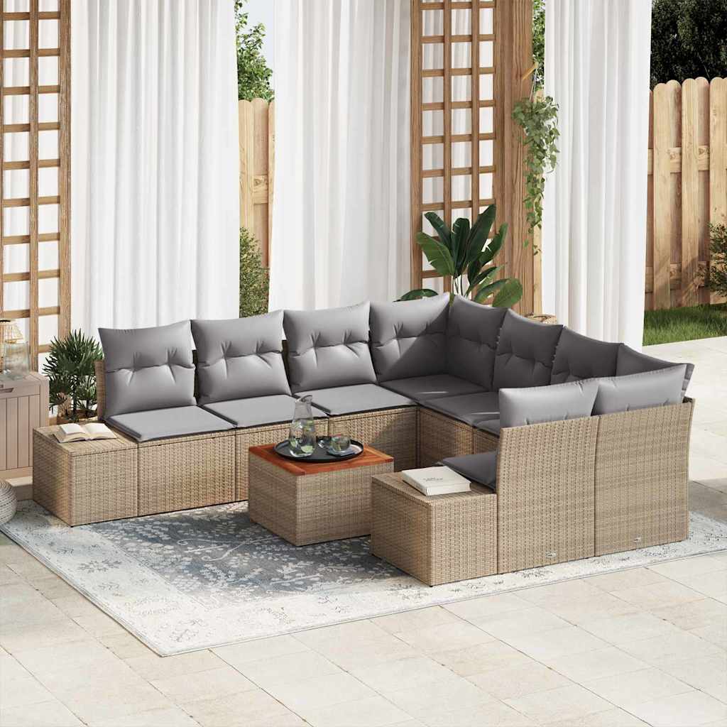 Gartensofa-set 9 pcs Beige und Hellgrau Poly-Rattan