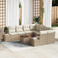 Gartensofa-set mit Speicher 9 pcs Beige und Creme Poly-Rattan