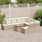 Gartensofa-set mit Speicher 9 pcs Beige und Creme Poly-Rattan