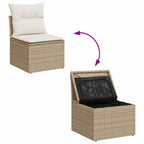 Gartensofa-set mit Speicher 9 pcs Beige und Creme Poly-Rattan