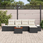Gartensofa-set mit Speicher 6 pcs Schwarz und Creme Poly-Rattan