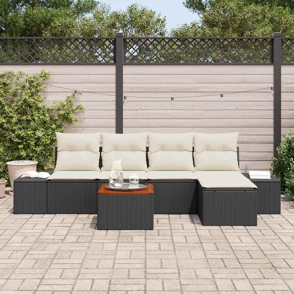Gartensofa-set mit Speicher 6 pcs Schwarz und Creme Poly-Rattan