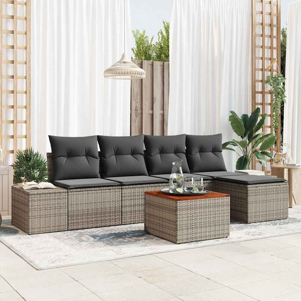 Gartensofa-set mit Speicher 6 pcs Grau Poly-Rattan