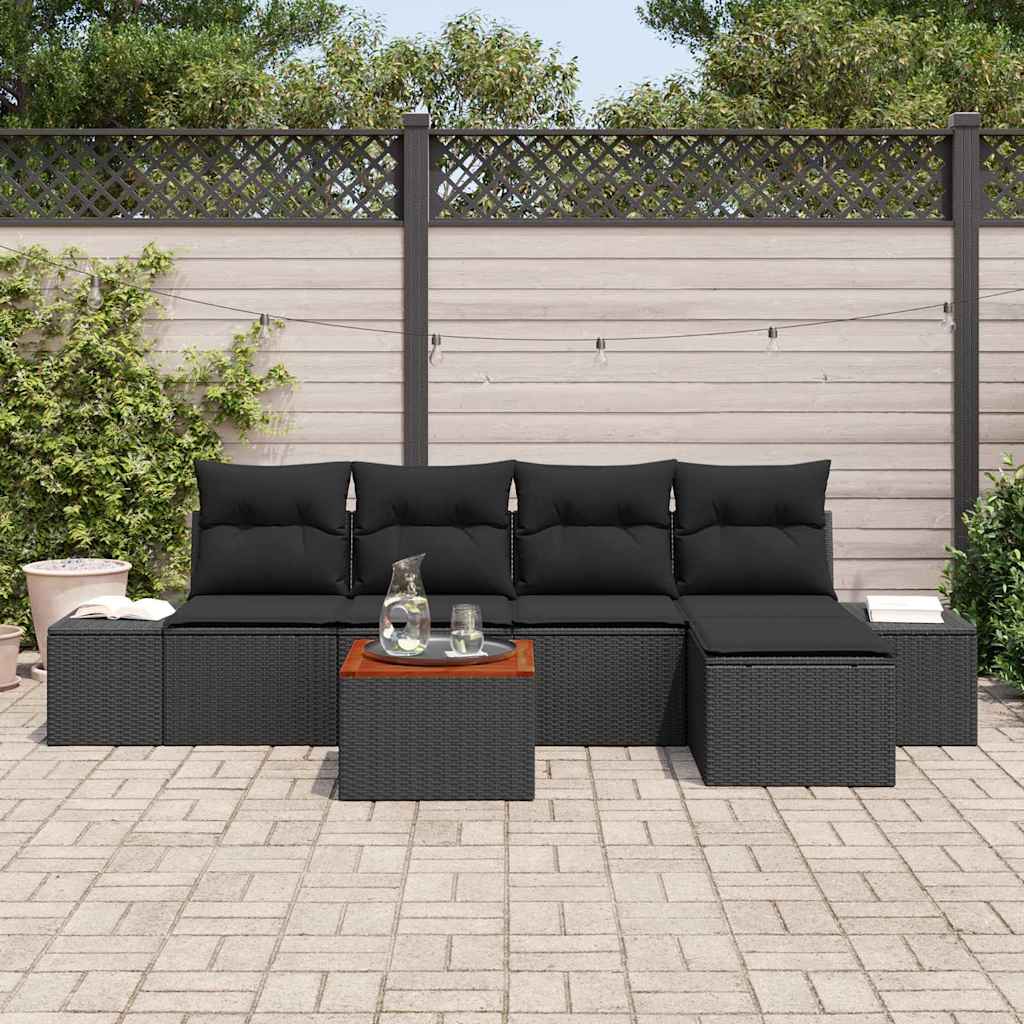 Gartensofa-set mit Speicher 6 pcs Schwarz Poly-Rattan