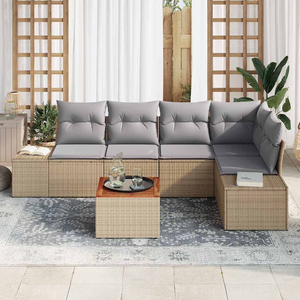 Gartensofa-set 6 pcs Beige und Hellgrau Poly-Rattan