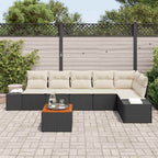 Gartensofa-set mit Speicher 7 pcs Schwarz und Creme Poly-Rattan