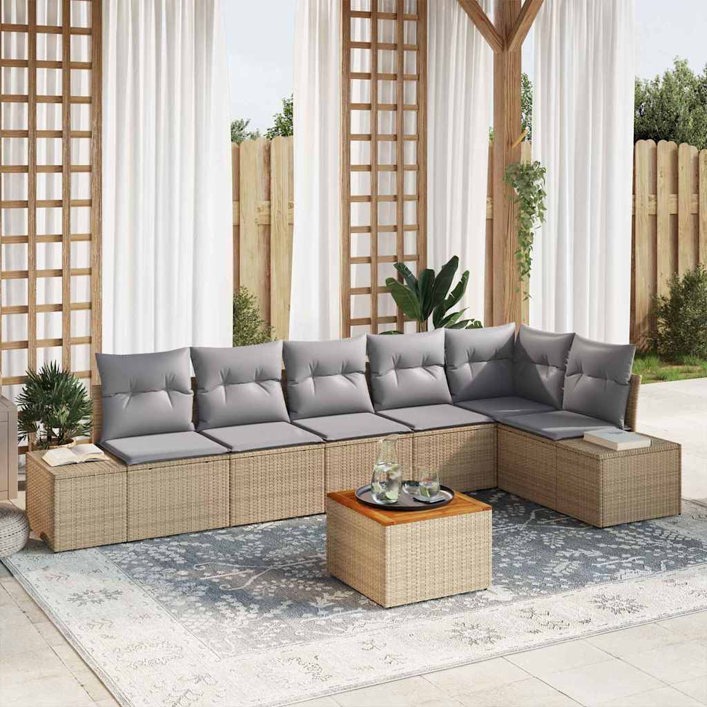 Gartensofa-set 7 pcs Beige und Hellgrau Poly-Rattan