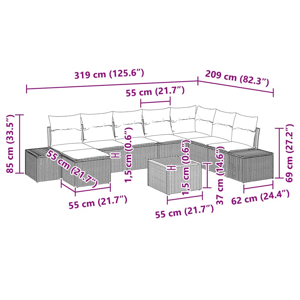 Garten-Sofa-Set 9 pcs Schwarz