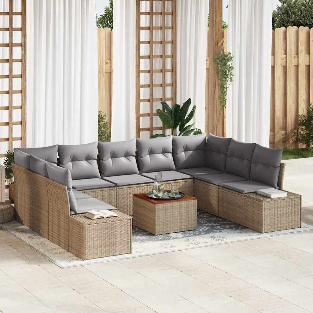 Garten-Sofa-Set mit Speicher 10 pcs Beige und Hellgrau