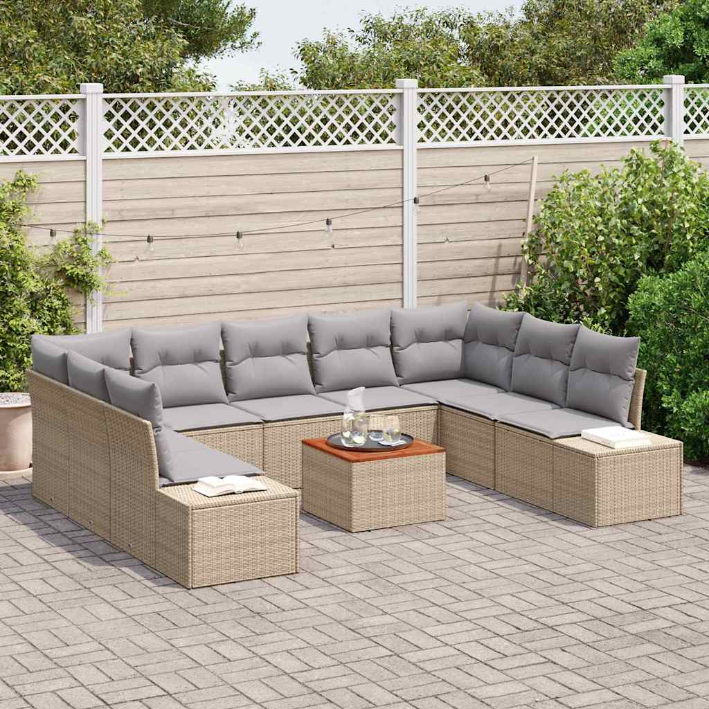 Garten-Sofa-Set mit Speicher 10 pcs Beige und Hellgrau