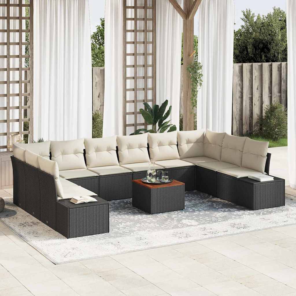 Garten-Sofa-Set mit Speicher 11 pcs Schwarz und Weiß