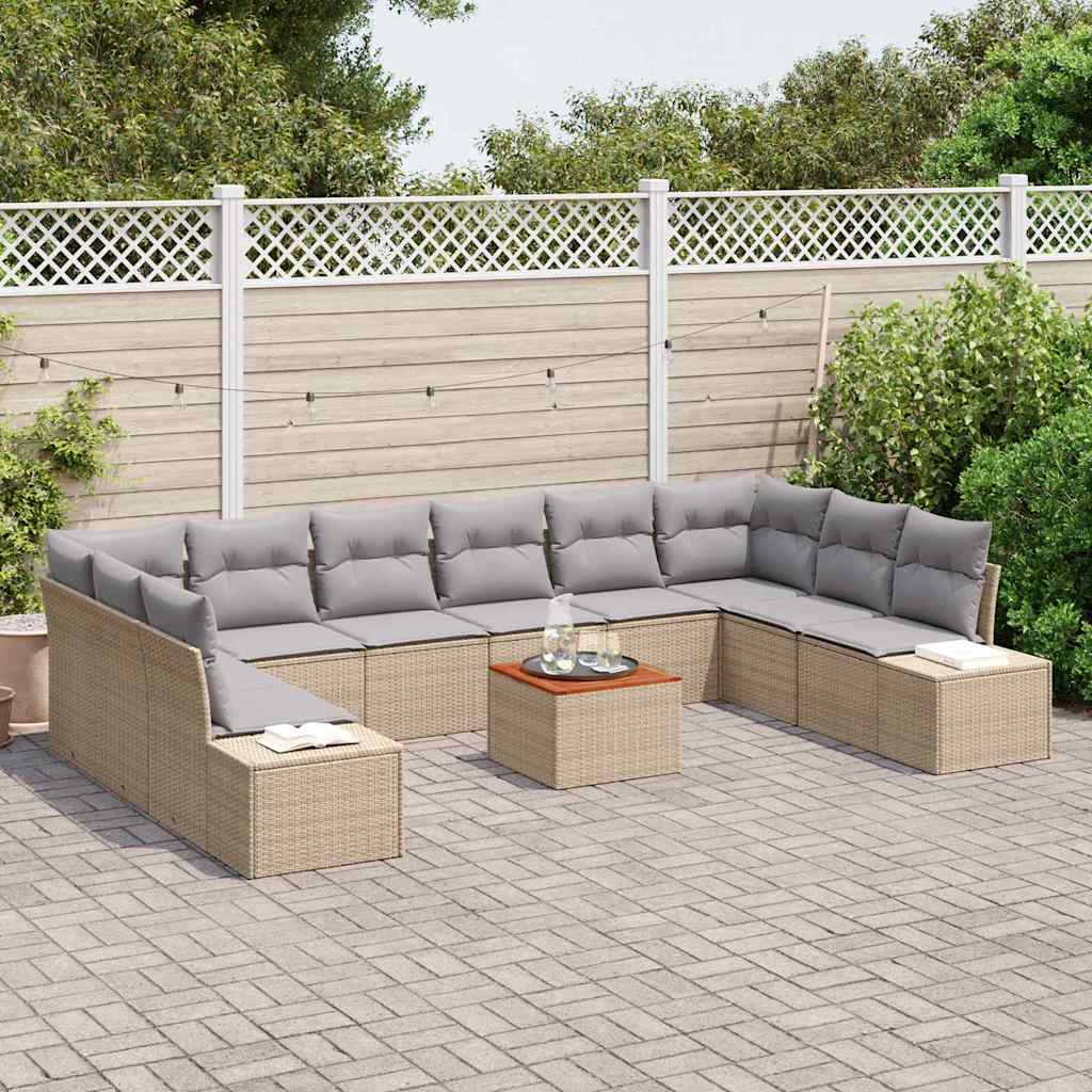 Garten-Sofa-Set mit Speicher 11 pcs Beige und Hellgrau