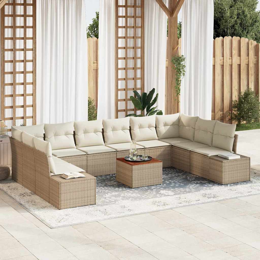 Garten-Sofa-Set mit Speicher 11 pcs Beige und Weiß