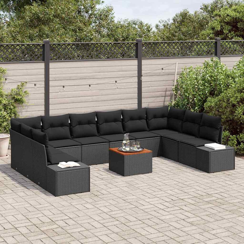 Garten-Sofa-Set mit Speicher 11 pcs Schwarz