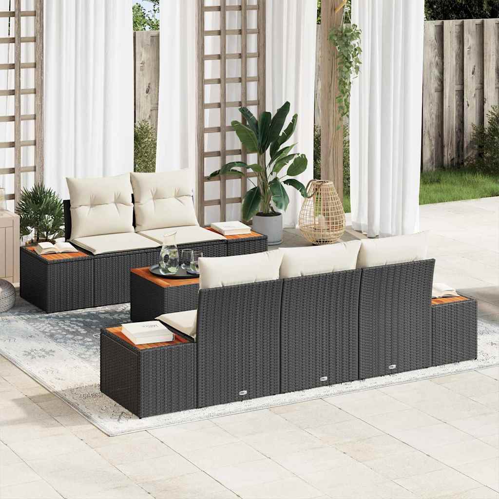 Garten-Sofa-Set mit Speicher 6 pcs Schwarz Poly Rattan