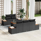 Garten-Sofa-Set mit Speicher 6 pcs Schwarz Poly Rattan