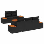 Garten-Sofa-Set mit Speicher 6 pcs Schwarz Poly Rattan