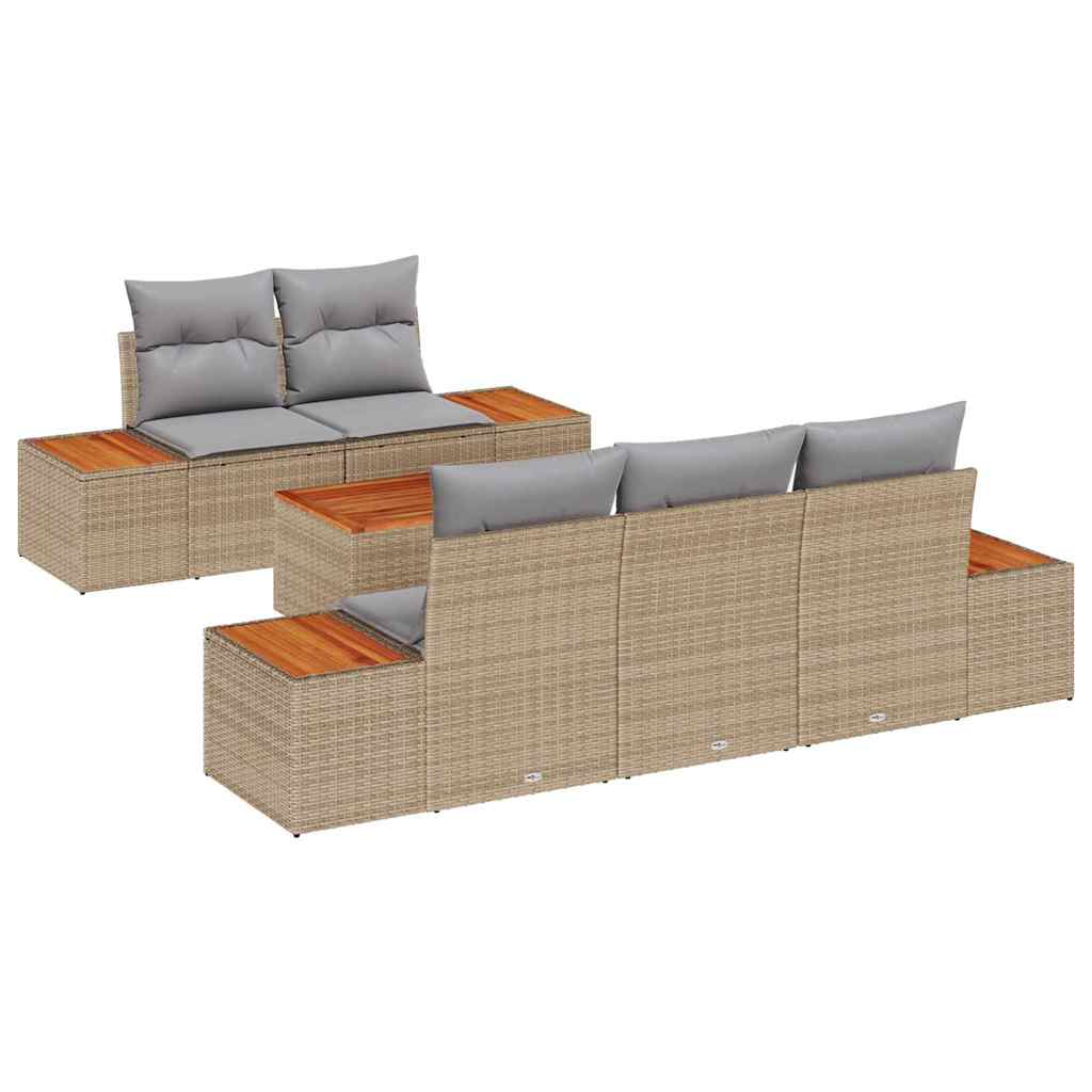 Garten-Sofa-Set mit Kissen mit Speicher 6 pcs Beige Poly Rattan