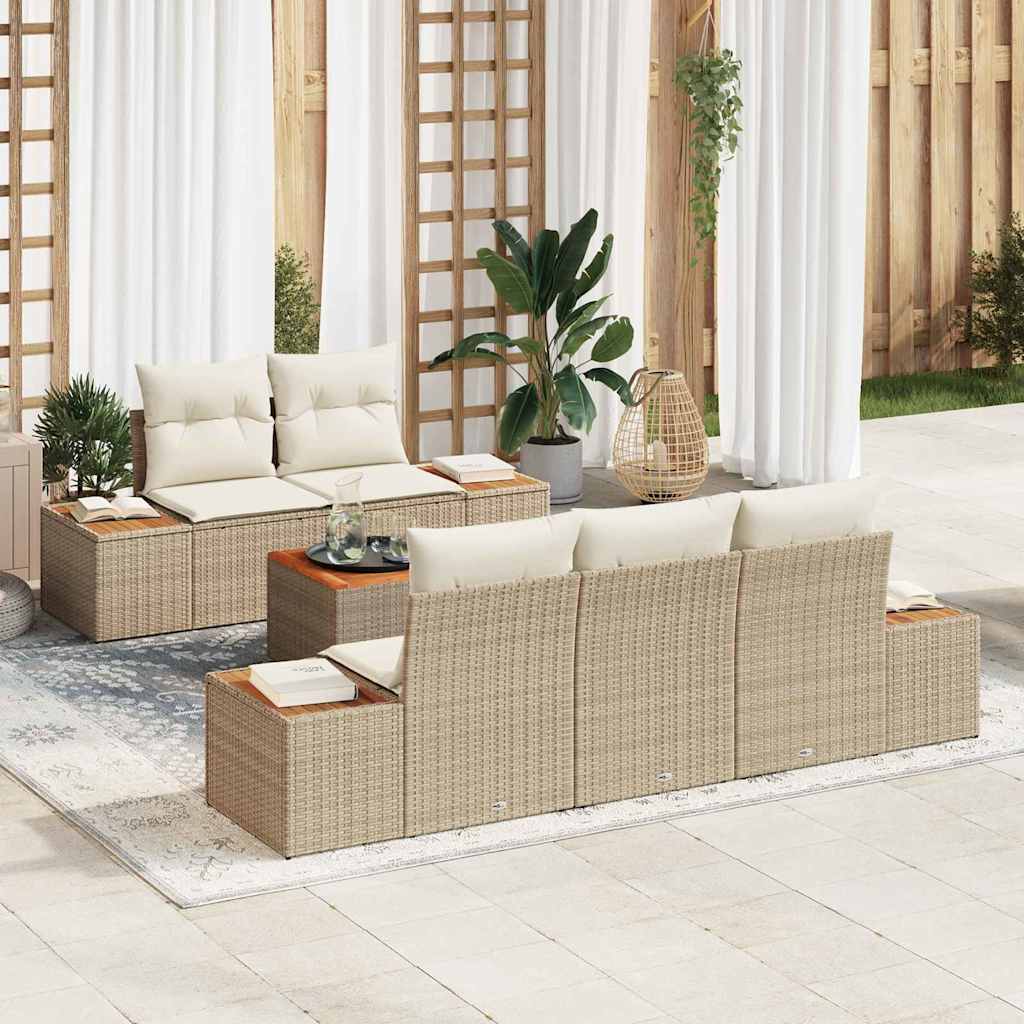 Garten-Sofa-Set mit Speicher 6 pcs Beige Poly Rattan