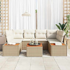Garten-Sofa-Set mit Speicher 7 pcs Beige Poly Rattan