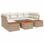 Garten-Sofa-Set mit Speicher 7 pcs Beige Poly Rattan