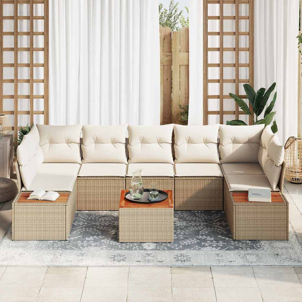 Garten-Sofa-Set mit Kissen mit Speicher 8 pcs Beige Poly Rattan