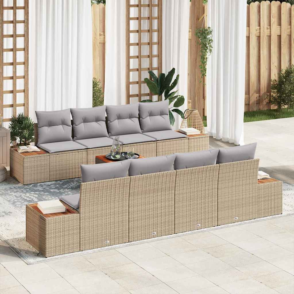 Garten-Sofa-Set mit Speicher 9 pcs Beige Poly Rattan